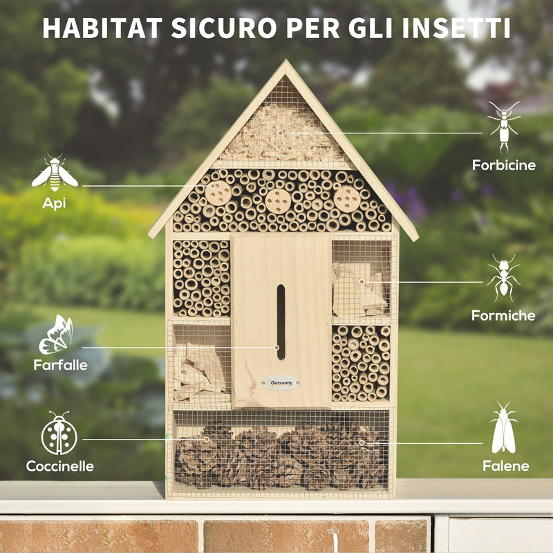 Casa per Insetti da Giardino 32x12,5x57 cm 5 Livelli in Legno e Bamboo
