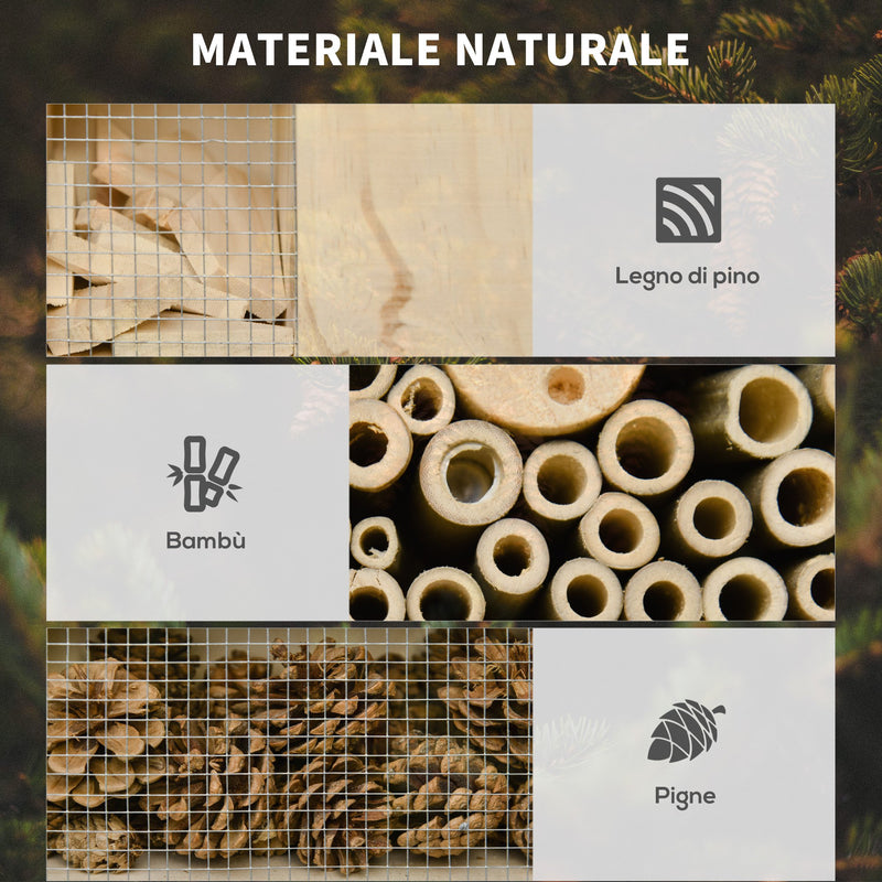 Casa per Insetti da Giardino 32x12,5x57 cm 5 Livelli in Legno e Bamboo