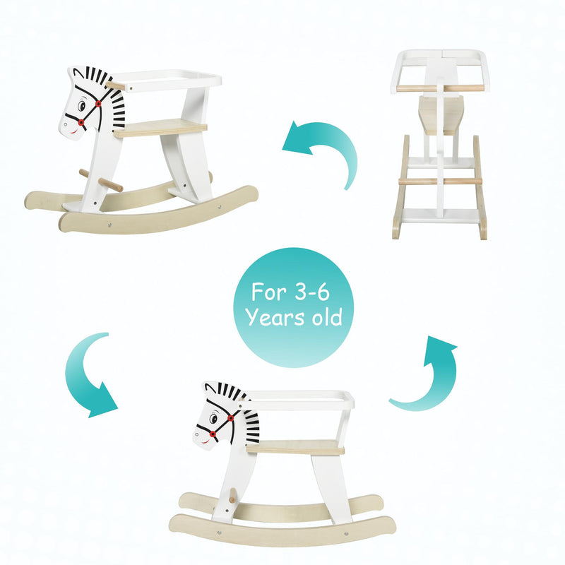 Cavallo a Dondolo per Bambini 68x26,5x48 cm in Legno Bianco