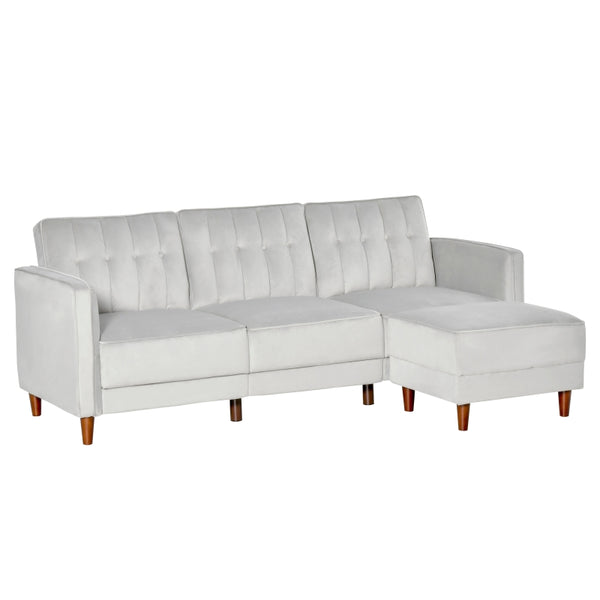 sconto Eckschlafsofa 218 x 110 x 66 cm mit Halbinsel aus Holz und hellgrauem Stoff