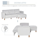 Divano Letto Angolare 218x110x66 cm con Penisola in Legno e Tessuto Grigio Chiaro