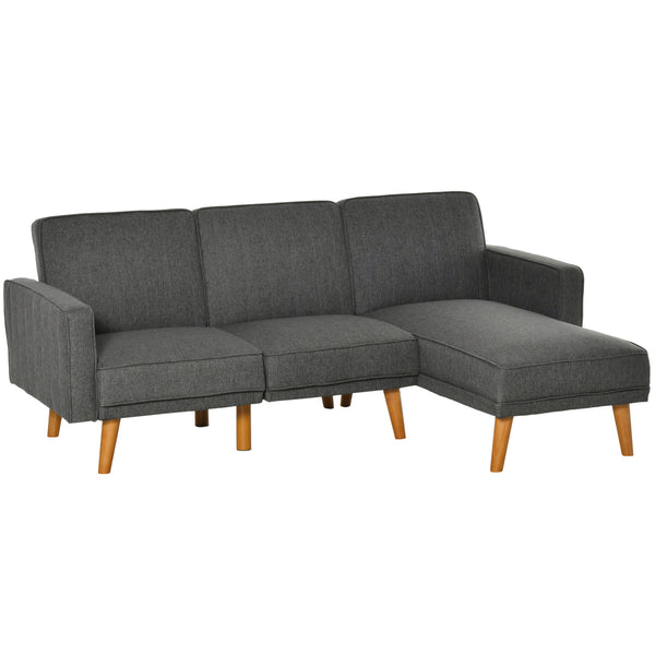 sconto Eckschlafsofa 194 x 134 x 78 cm mit Halbinsel aus Holz und dunkelgrauem Stoff