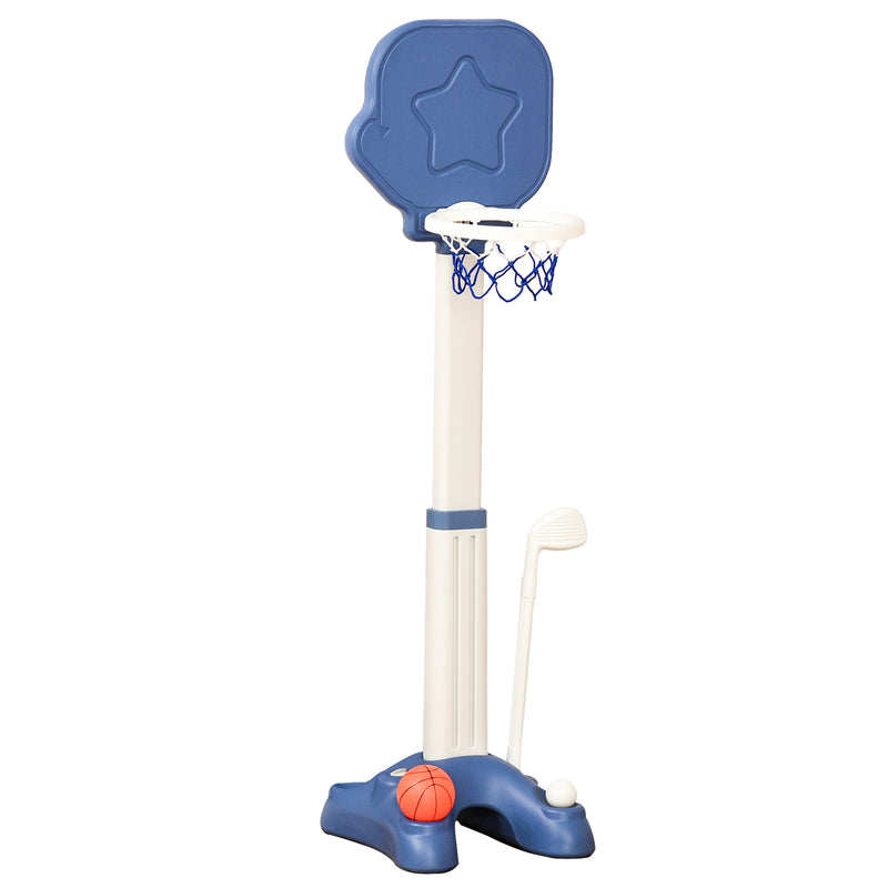 Canestro da Basket e Set Golf per Bambini con Altezza Regolabile Bianco e Blu
