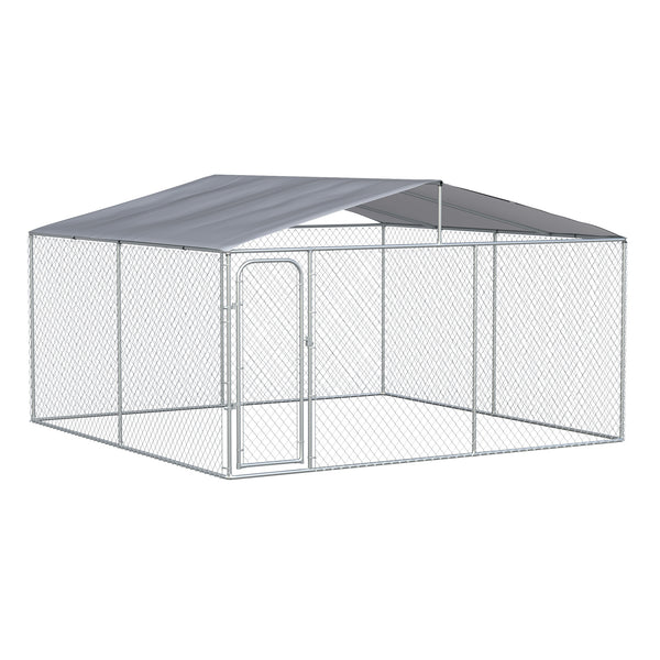 Zwinger für Hunde im Freien 400 x 400 x 232 cm aus silberfarbenem Metall sconto