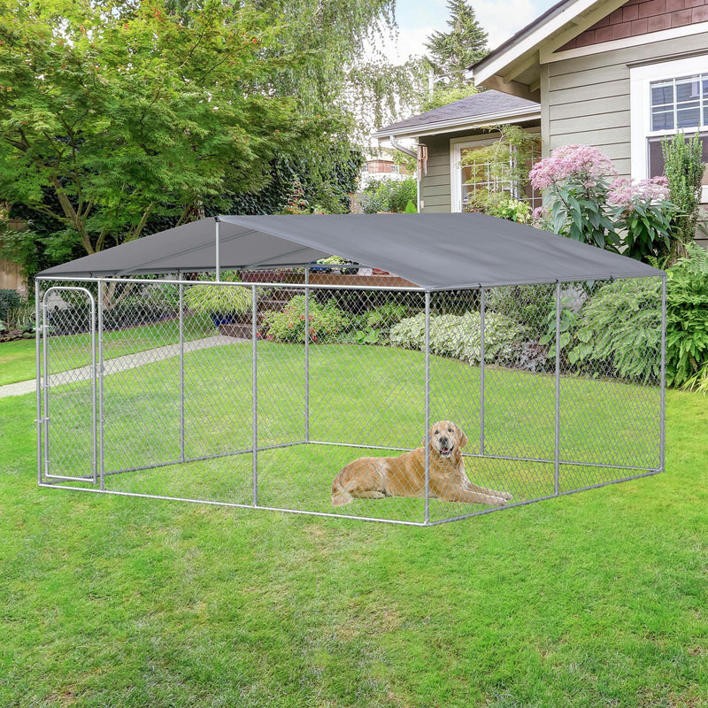 Kennel per Cani da Esterno 400x400x232 cm in Metallo Argento