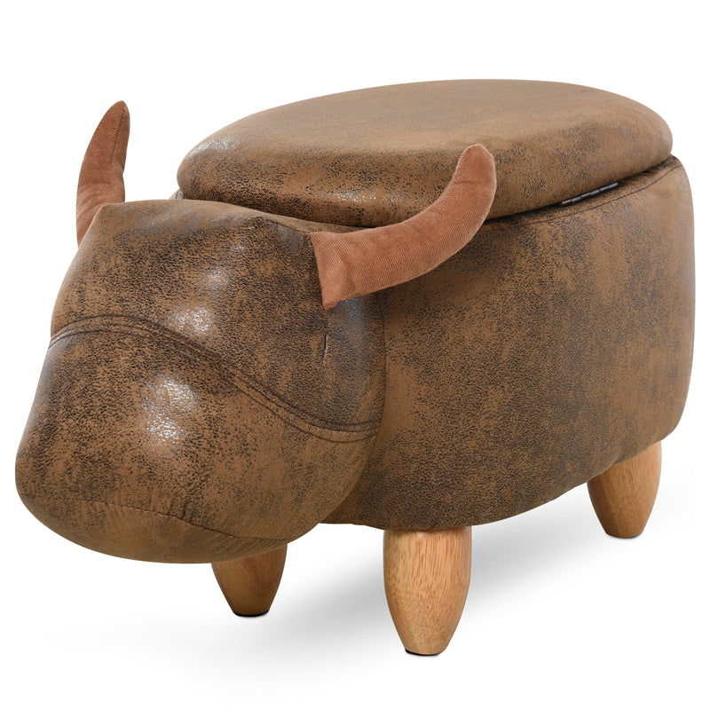 Pouf Poggiapiedi a Forma di Bufalo 62x35x36 cm in Tessuto Effetto Pelle Scamosciata Marrone