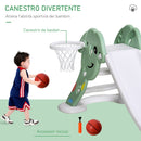 Scivolo per Bambini 146x68x68 cm con Canestro e Pallone Basket Verde e Bianco