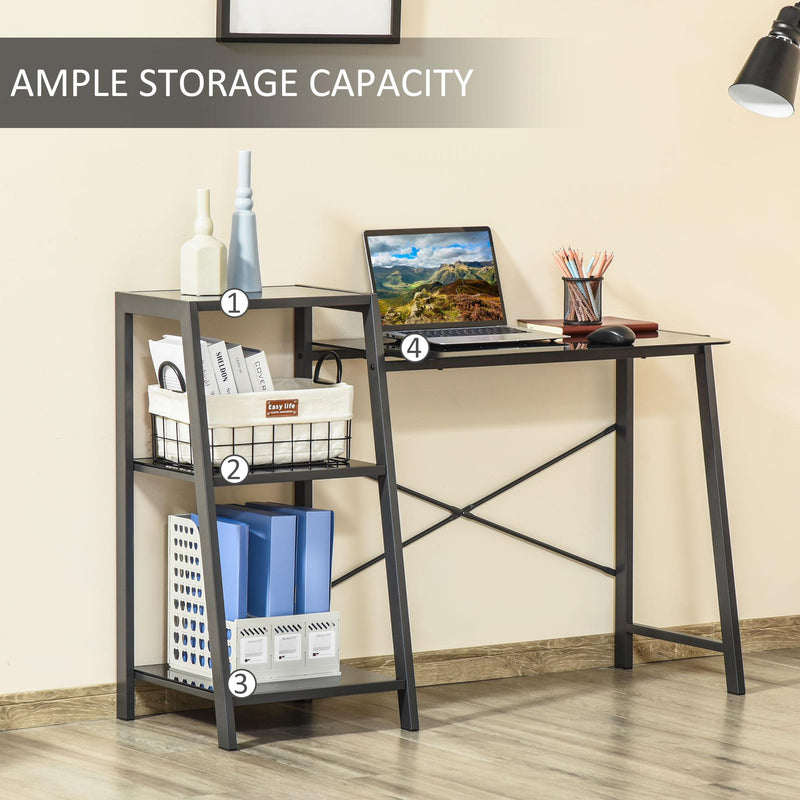 Scrivania da Ufficio 126x45x86,7 cm in Vetro e Metallo Nera