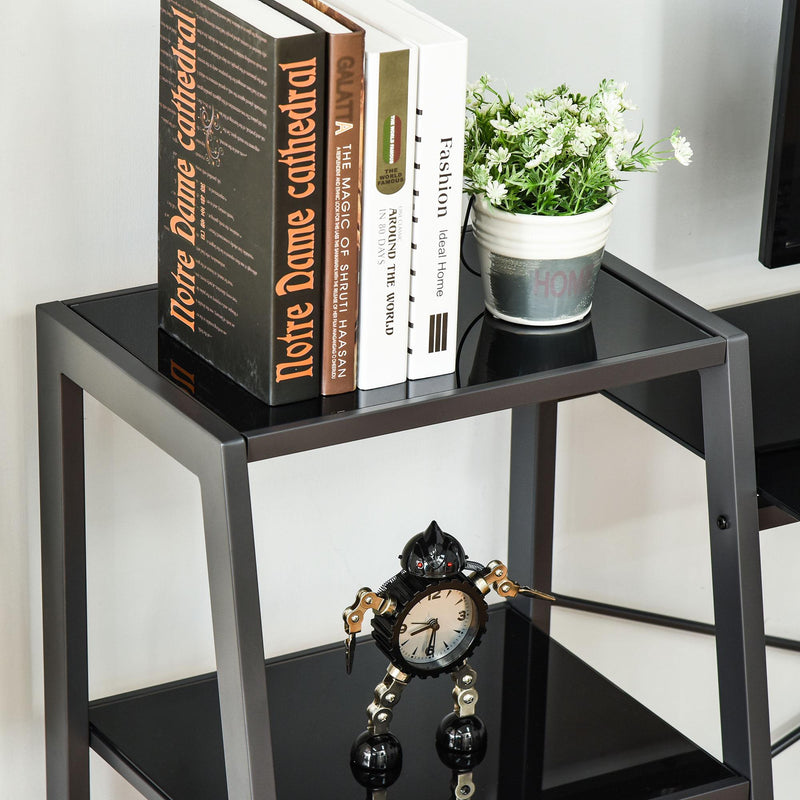 Scrivania da Ufficio 126x45x86,7 cm in Vetro e Metallo Nera