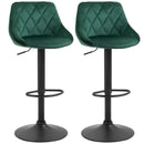 Set 2 Sgabelli da Bar 51,5x48x83-104 cm in Tessuto Effetto Velluto Verde