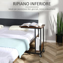 Tavolino da Salotto 55x35x69 cm con Ruote in Metallo e Legno Marrone
