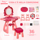 Postazione Trucco Specchiera Giocattolo per Bambini con Specchio e Accessori Rosa