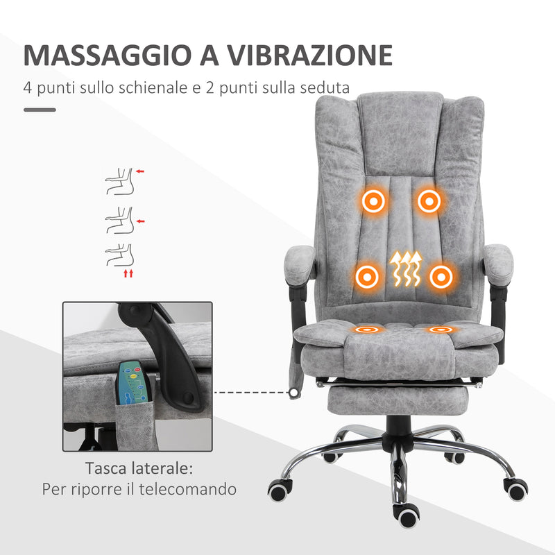 Sedia Poltrona Presidenziale da Ufficio 62x67x113-120 cm Massaggiante Riscaldante Grigia