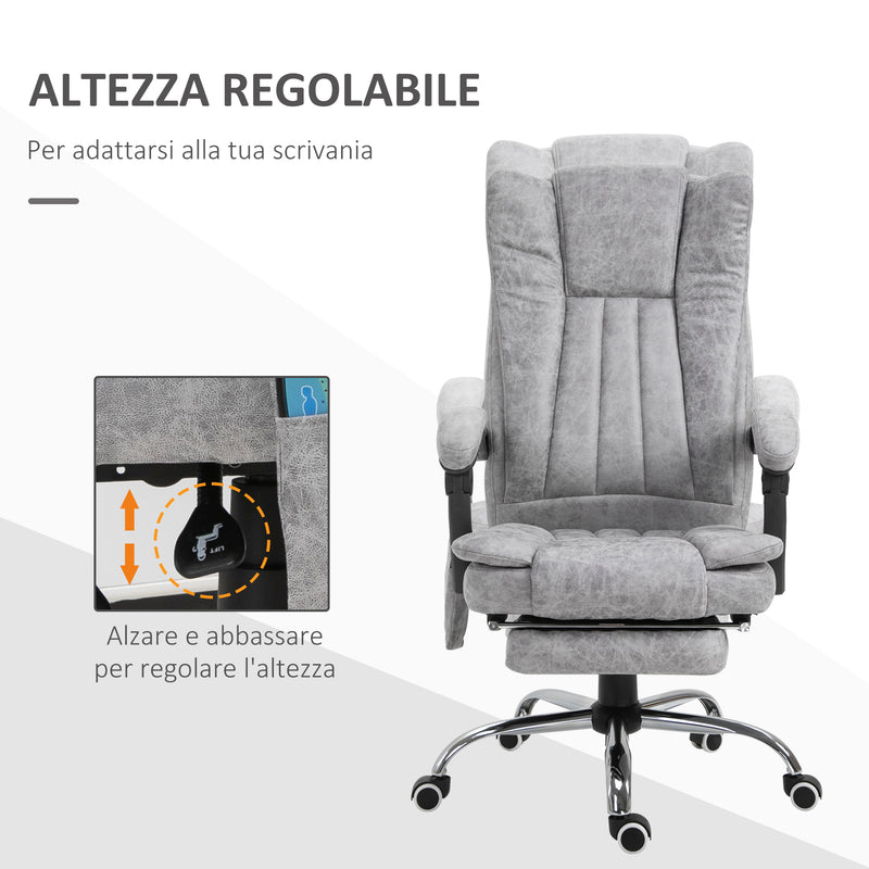 Sedia Poltrona Presidenziale da Ufficio 62x67x113-120 cm Massaggiante Riscaldante Grigia
