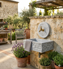 Lavello Rettangolare da Esterno 45x35 cm con Rosone Installazione a Muro in Cemento Mattone Faccia a Vista Meseta Grigio