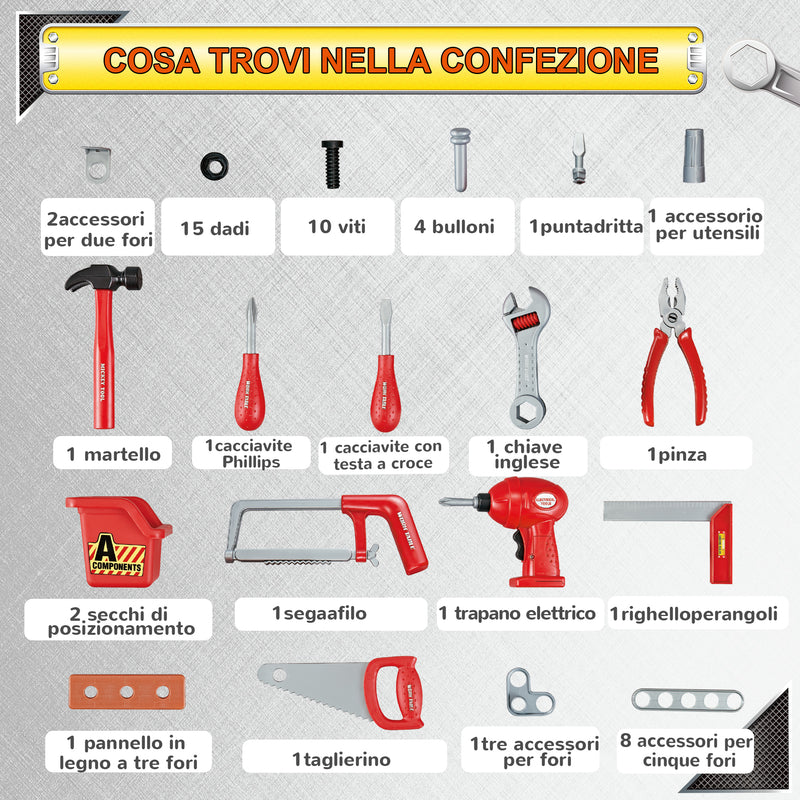 Banco di Lavoro con 55 Attrezzi per Bambini Blu e Grigio