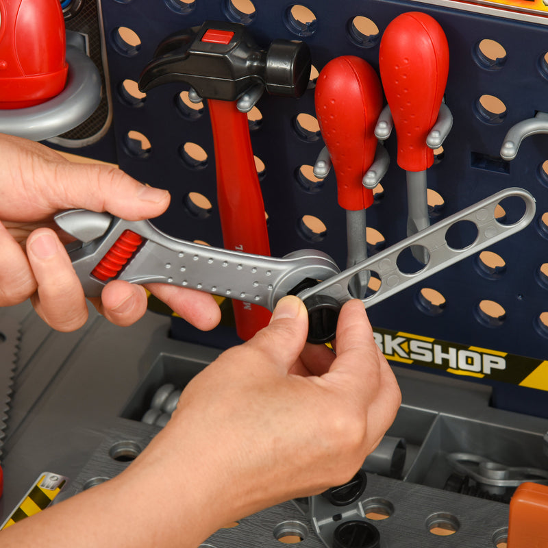 Banco di Lavoro con 55 Attrezzi per Bambini Blu e Grigio