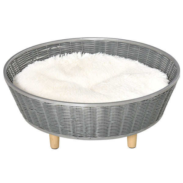 sconto Zwinger für Katzen und Hunde Ø60x23,5 cm aus grauem Synthetikgeflecht