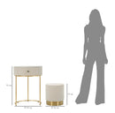 Comodino Toeletta con Puff Vellit Crema Ø52x70 cm - Ø36x39 cm in Pino e MDF e Metallo      