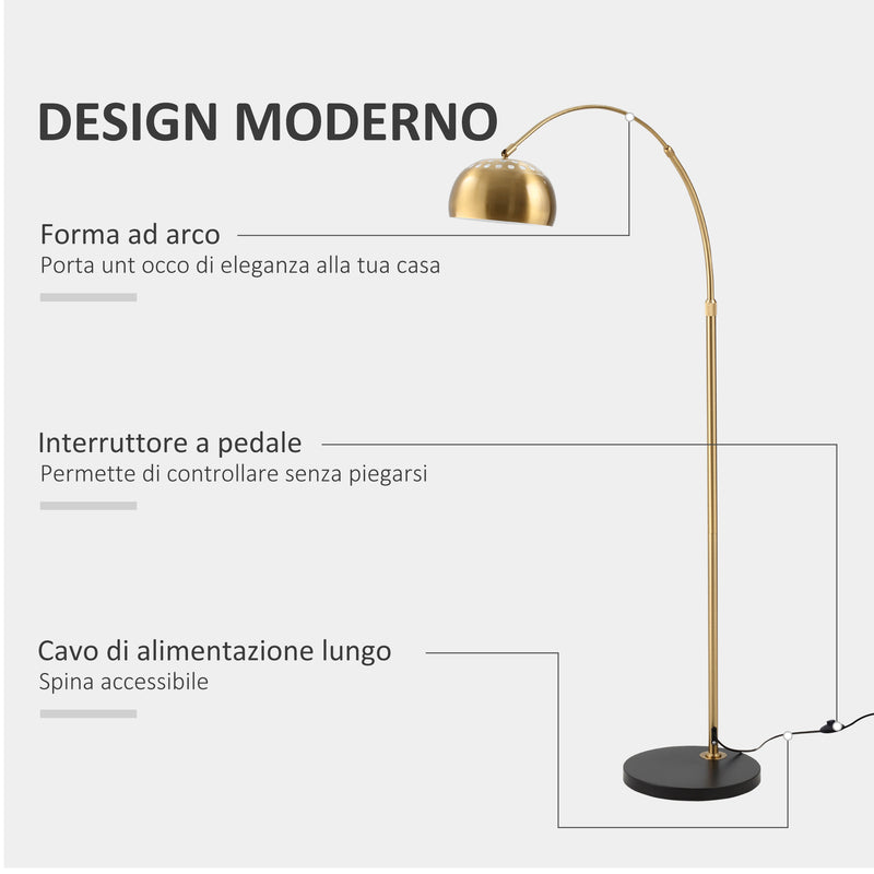 Lampada da Terra ad Arco 30x100x167 cm E27 Paralume in Metallo Oro e Nero