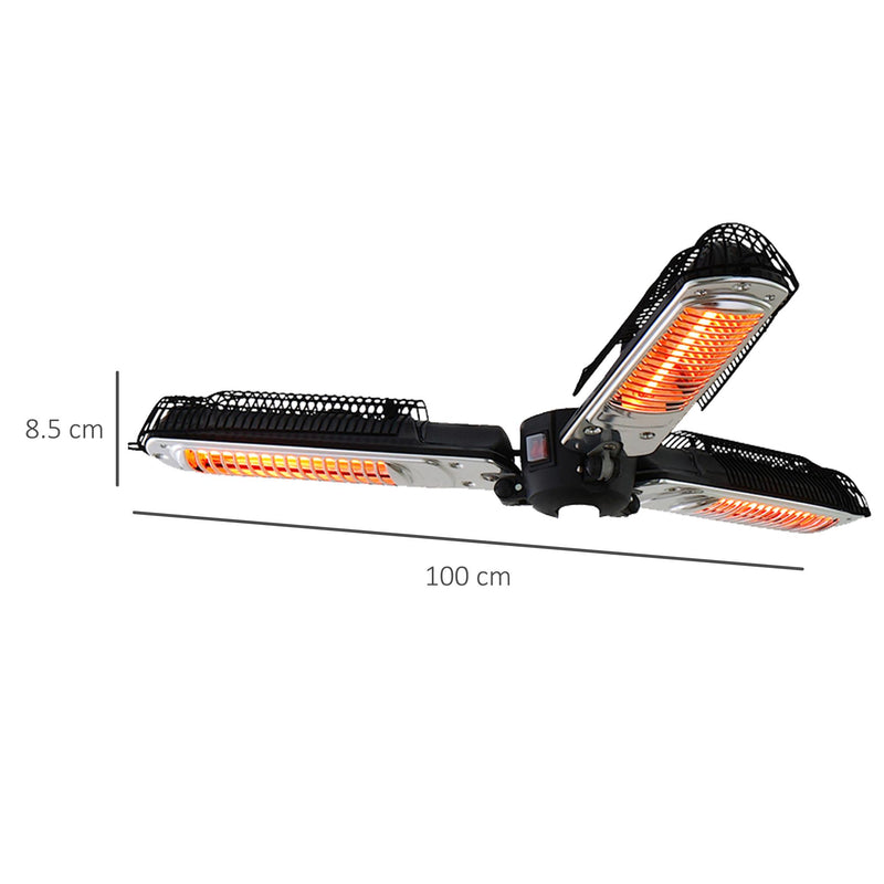 Stufa Alogena 3 Livelli per Ombrellone 100x100x8,5 cm 2000W Bracci Pieghevoli Nera