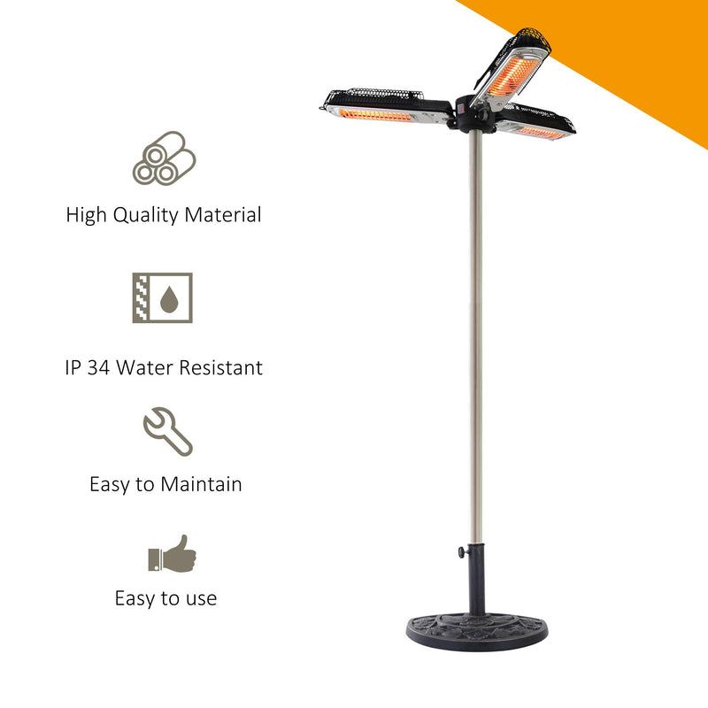 Stufa Alogena 3 Livelli per Ombrellone 100x100x8,5 cm 2000W Bracci Pieghevoli Nera