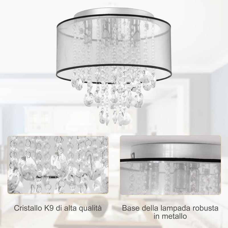 Lampadario Moderno a Gocce Ø40x33 cm E14 40W Paralume in Tessuto Argento