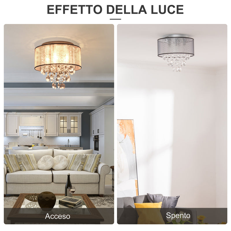 Lampadario Moderno a Gocce Ø40x33 cm E14 40W Paralume in Tessuto Argento