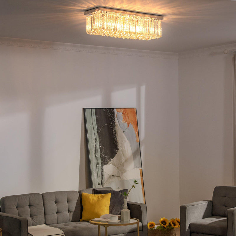 Lampadario Moderno a Gocce in Cristallo 80x25xx20 cm E14 40W Base in Acciaio Argento