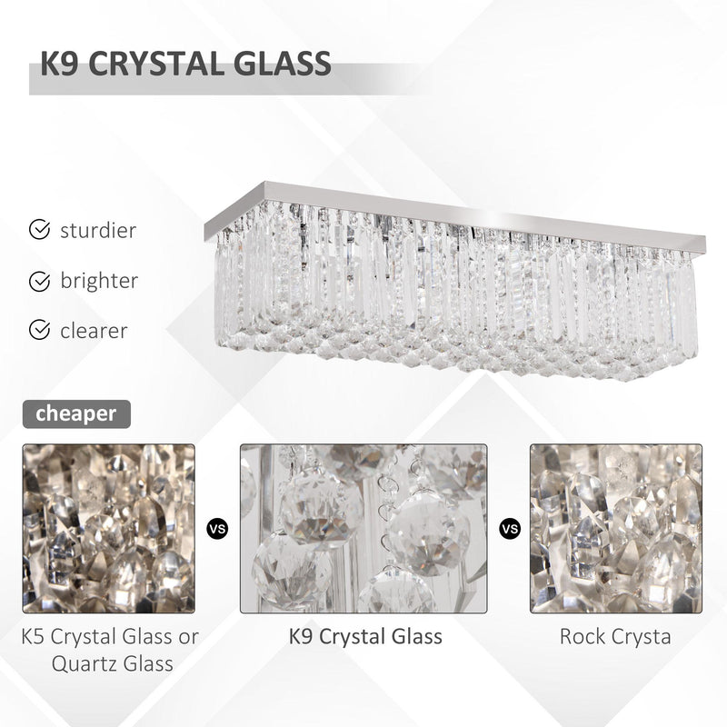 Lampadario Moderno a Gocce in Cristallo 80x25xx20 cm E14 40W Base in Acciaio Argento