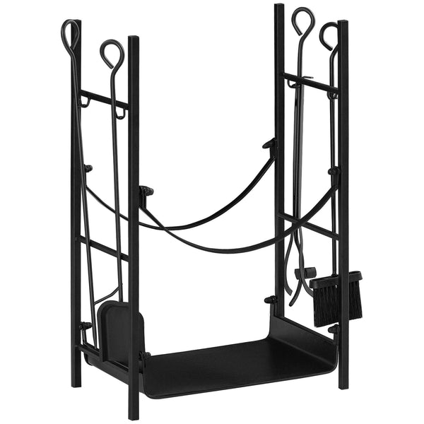 Holzscheithalter für Kamin 44,5 x 29,5 x 73 cm mit Zubehör aus schwarzem Metall prezzo