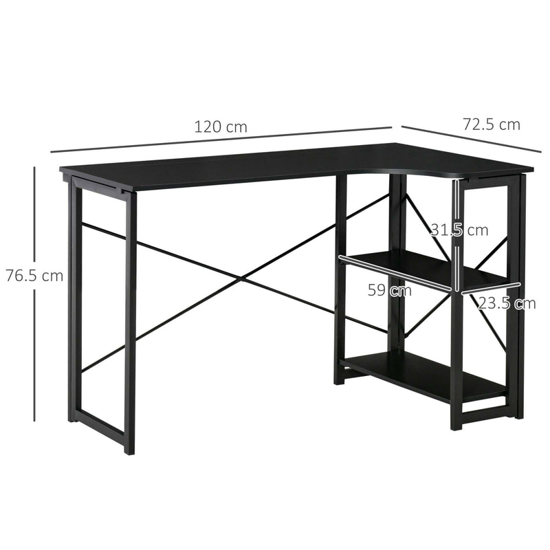 Scrivania da Ufficio Angolare 120x72,5x76,5 cm in MDF e Metallo Nero
