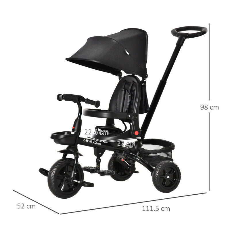 Passeggino Triciclo per Bambini Pieghevole con Seggiolino Reversibile Nero