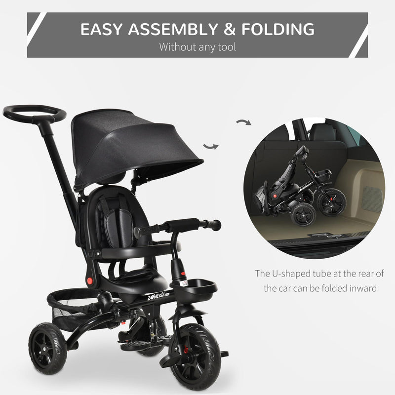 Passeggino Triciclo per Bambini Pieghevole con Seggiolino Reversibile Nero