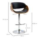 Sgabello Bar 58x54x92-112 cm Seduta Imbottita Nero e Noce