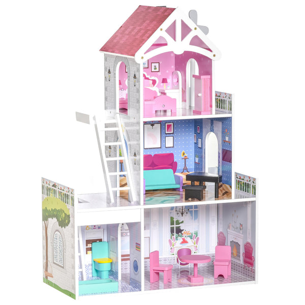 sconto Puppenhaus 3 Etagen 60x29x85 cm in rosa Holz