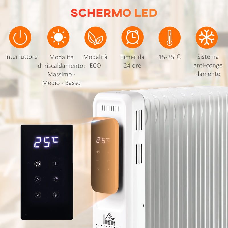 Stufa Termosifone ad Olio 42,5x24x63 cm 2180W 9 Elementi Bianca