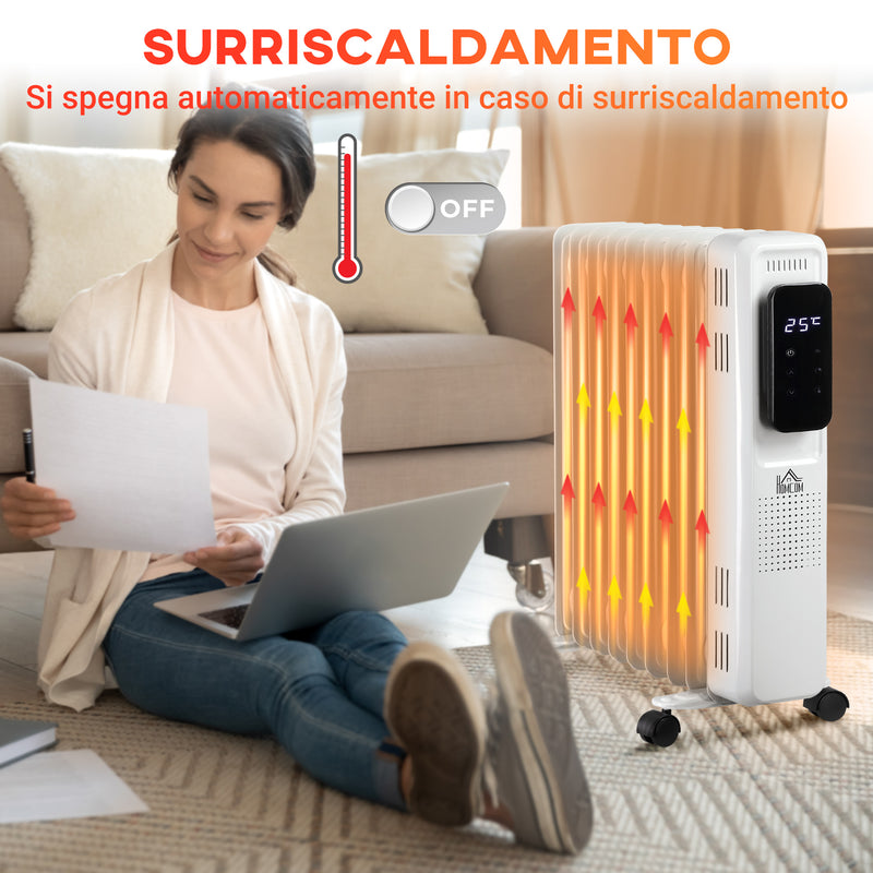 Stufa Termosifone ad Olio 42,5x24x63 cm 2180W 9 Elementi Bianca