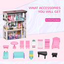 Casa delle Bambole a 3 Piani 60x30x80 cm in Legno Rosa