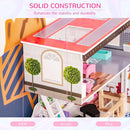 Casa delle Bambole a 3 Piani 60x30x80 cm in Legno Rosa