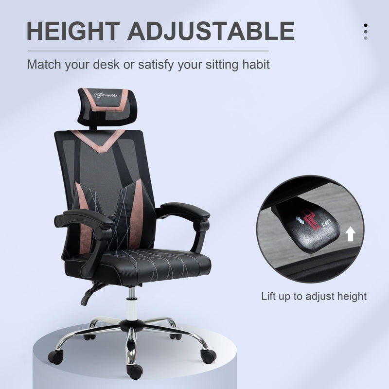 Sedia Direzionale da Ufficio 58x62,5x112-120cm in Tessuto a Rete Nera