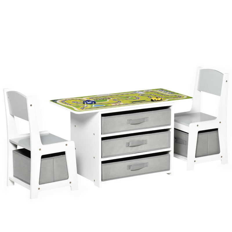 Set Tavolino con 2 Sedie per Bambini in MDF Bianco e Grigio