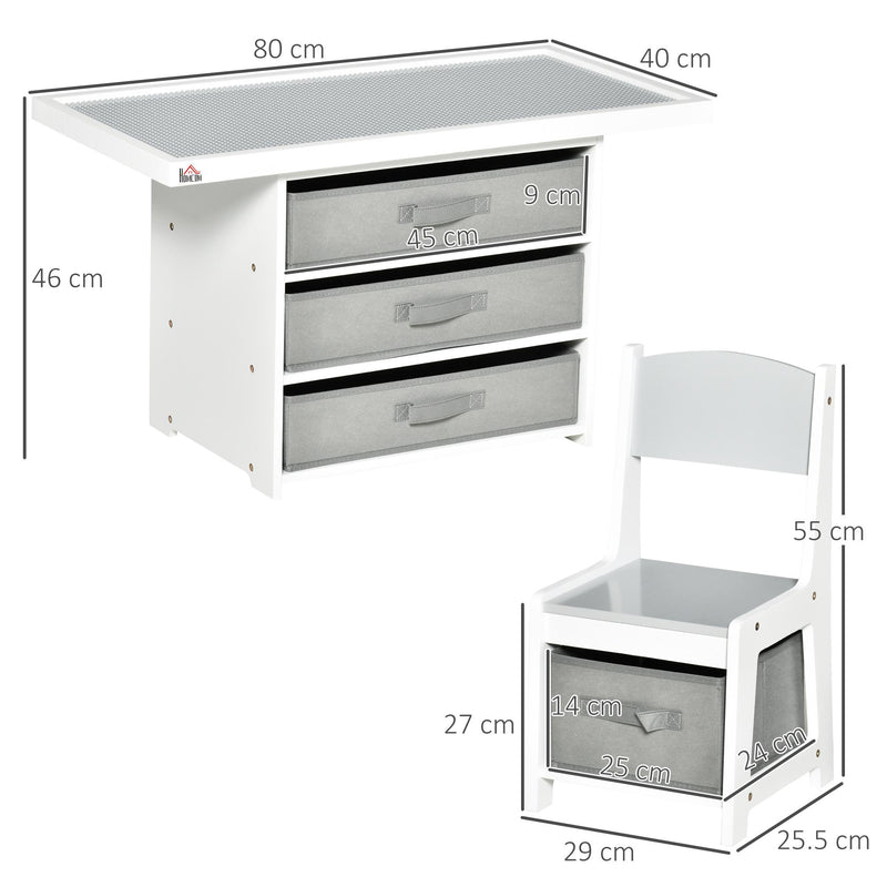 Set Tavolino con 2 Sedie per Bambini in MDF Bianco e Grigio