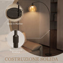 Lampada da Terra ad Arco 90x26x180 cm con Interruttore a Pedale in Metallo e Marmo Nero e Grigio Fumo      