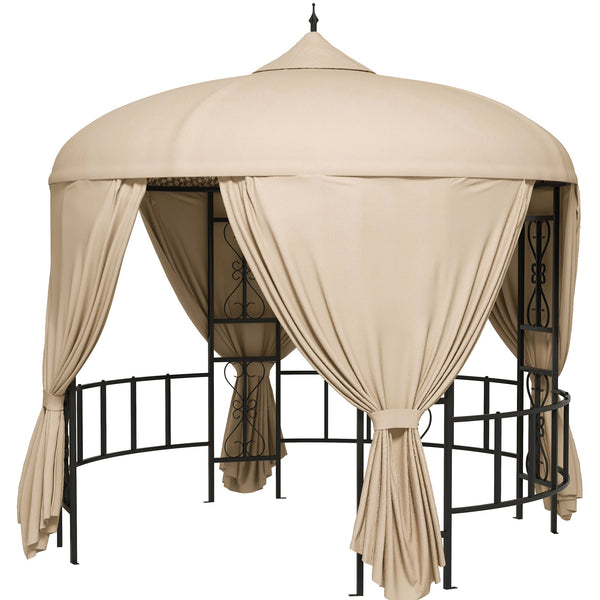 prezzo Gazebo da Giardino Rotondo Ø3m con Tende e Prese d'Aria in Metallo e Poliestere Beige