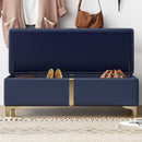 Cassapanca Contenitore Blu in Ecopelle con Piedini in Metallo Oro Panca Pouf