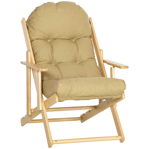 Sedia Pieghevole con Braccioli e Cuscino 71x89x96 cm in Legno di Faggio e Tessuto Marrone sconto
