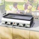 Piastra Barbecue a Gas 77x44,5x19 cm con 4 Bruciatori da 2,4 kw e Piano Antiaderente Argento  