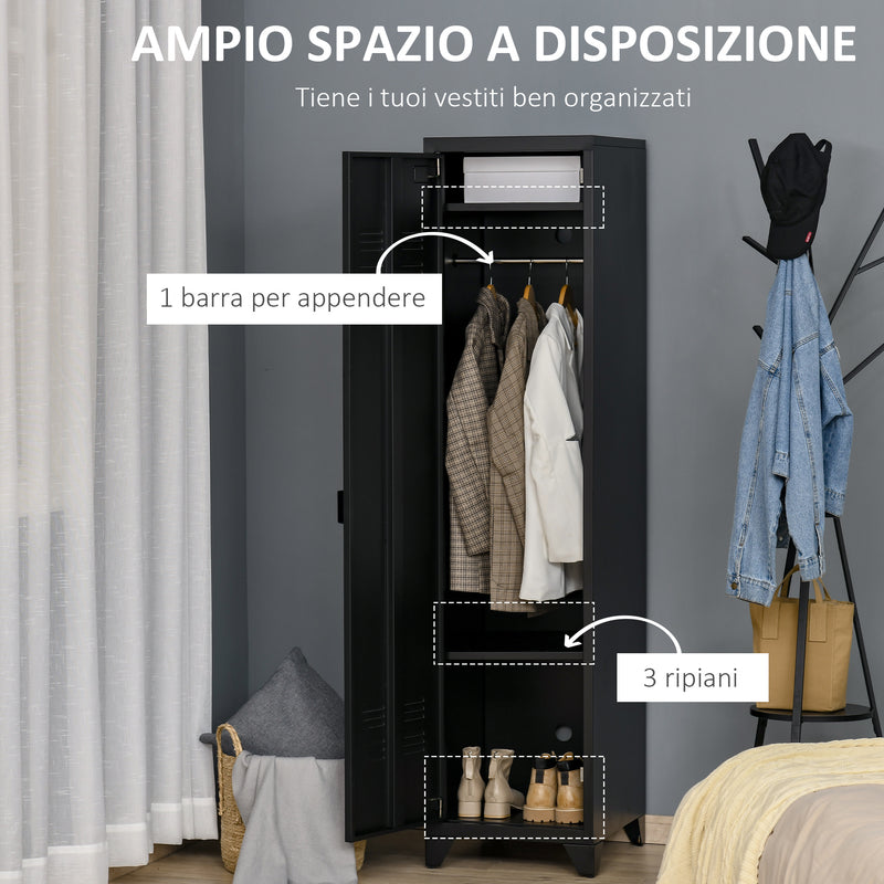 Armadietto Metallico 43x50x180 cm 1 Anta Nero