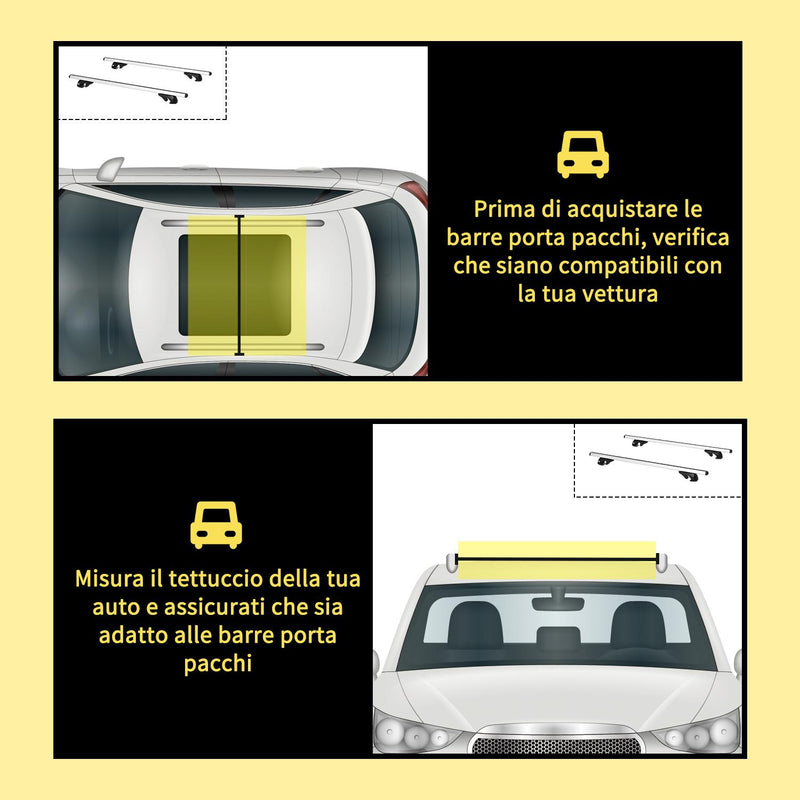 Barre Portapacchi per Auto in Lega di Alluminio 125 cm Max 75 Kg Grigio